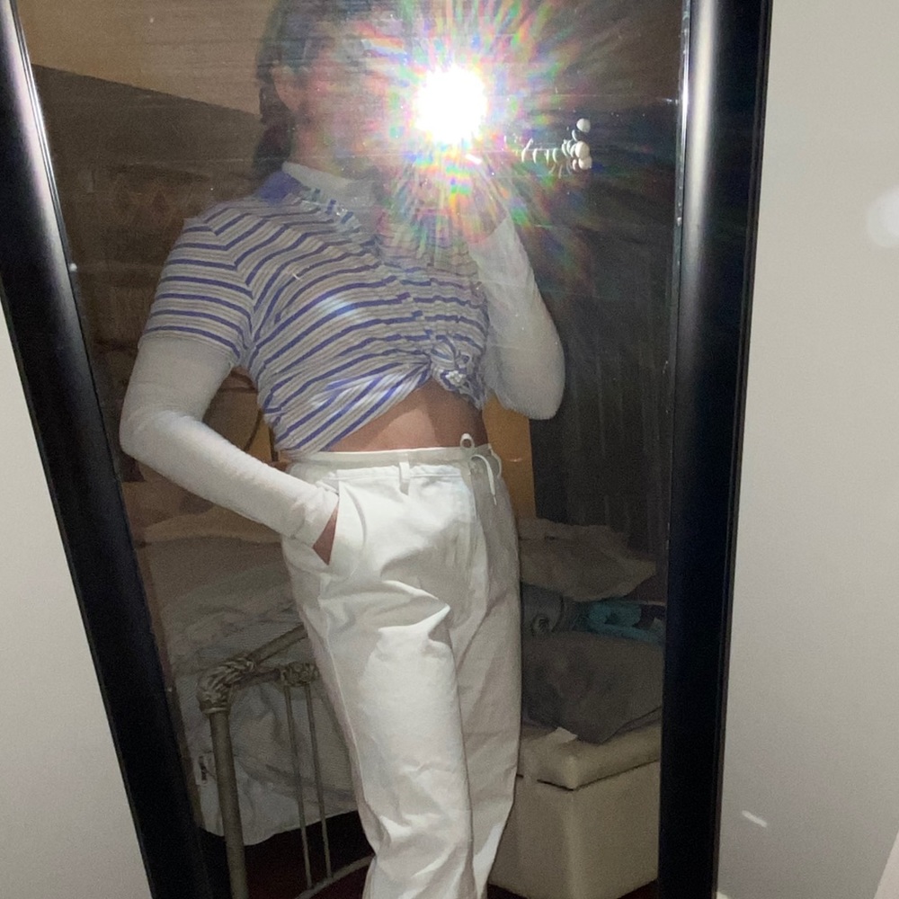 Vintage blue and cream collard shirt - Picture 3 of 5
